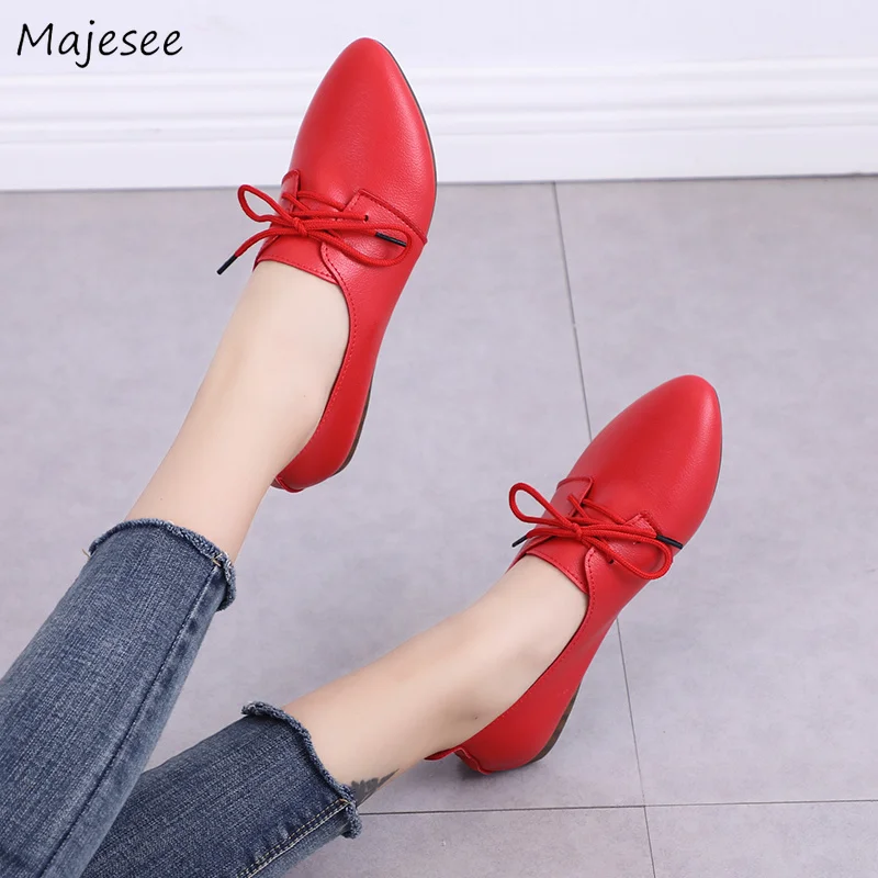 Flats Women Lace-up Pointed Toe Solid Color Simple Elegant Flat with Womens Soft Bottom Shoes Female All-match Trendy Leisure | Обувь