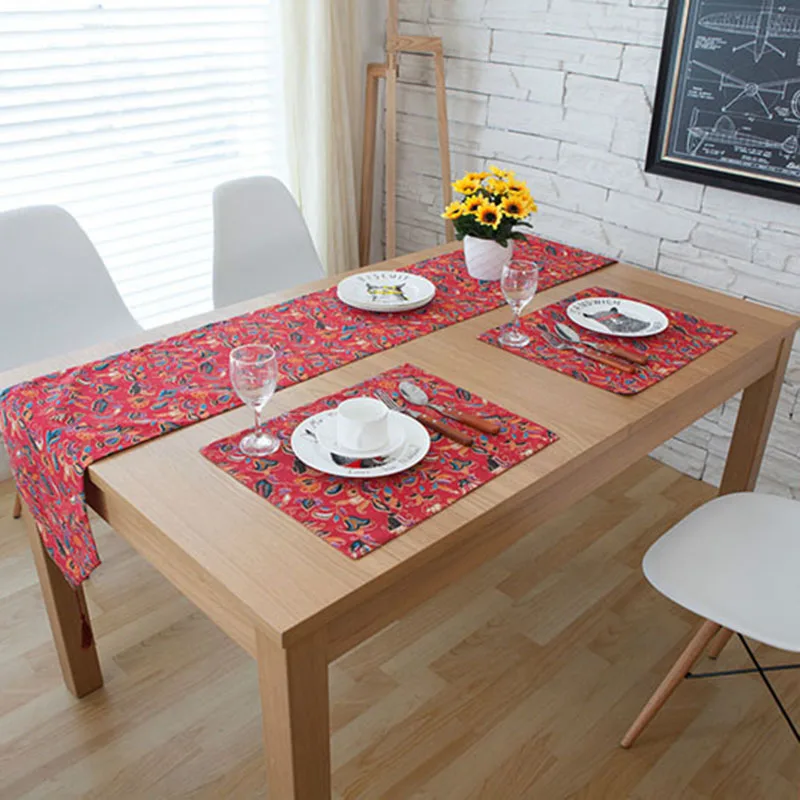 American Style Cotton Table Runner Western Food Red Color Table Runners