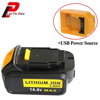 

14.4V 4000mAh Li-Ion power tool replacement battery for Dewalt : DCB140, DCB141-XJ with USB Power Source Charging Adapter