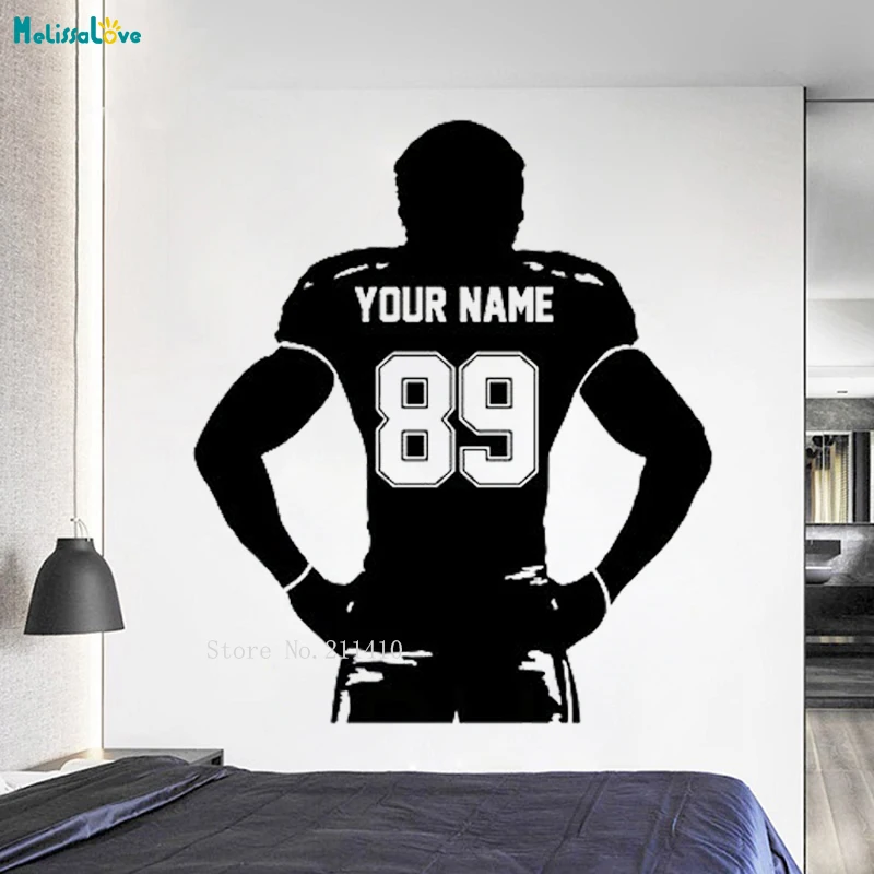

Sturdy Football Player Wall Sticker Custom Jersey Name and Number Decoration Half Body Rugby Sport Vinyl Declas Boys Room YT1001