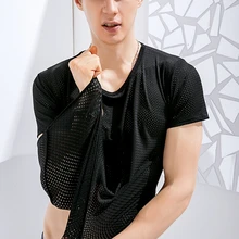 Летняя мужская футболка с коротким рукавом прохладный шелк сетка дышащая быстросохнущая футболка для отдыха