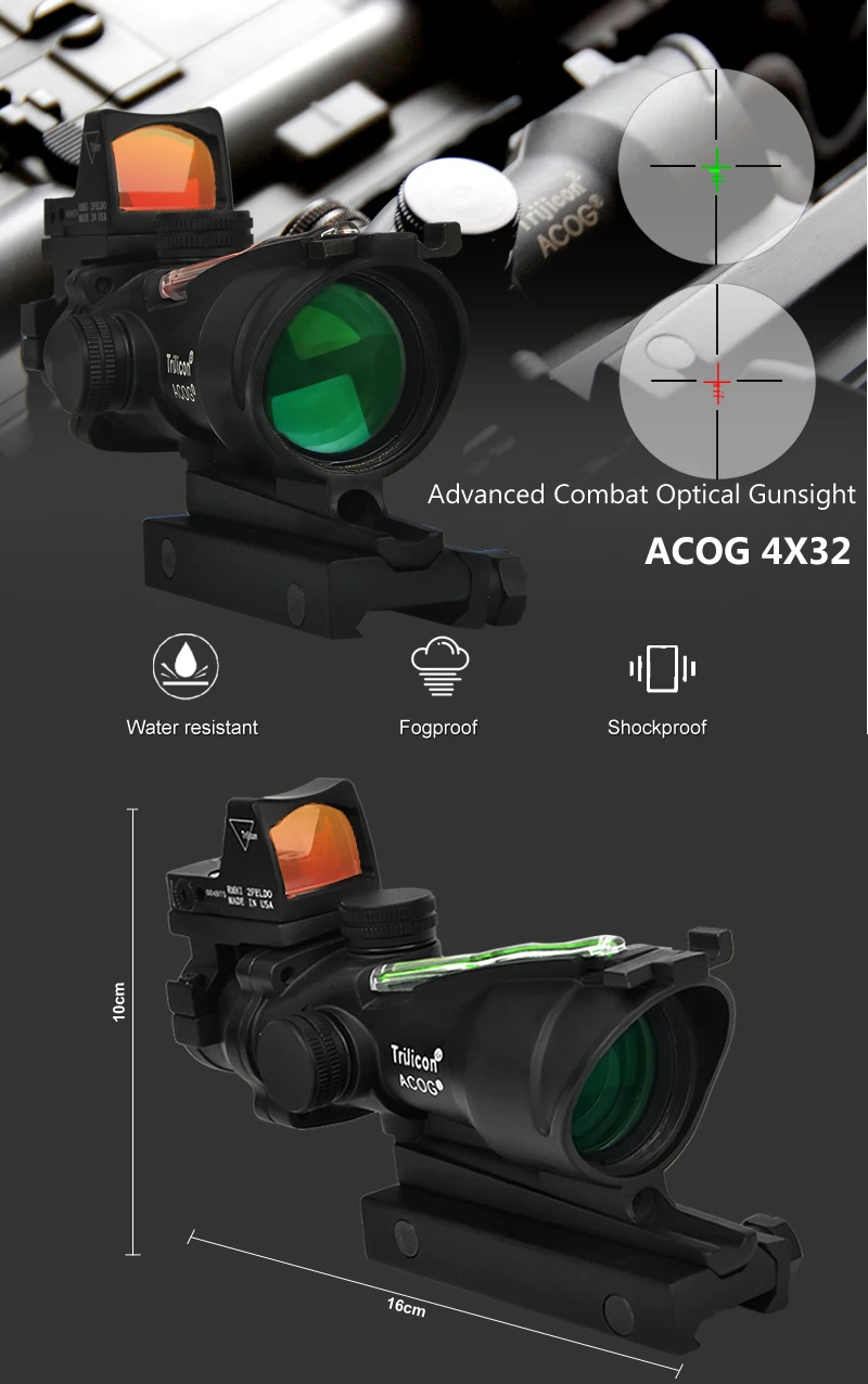 ACOG 4X32 настоящая сетка волоконно-оптический прицел с красной подсветкой с RMR Mirco Red Dot Sight 20 мм Rail охотничьи прицелы