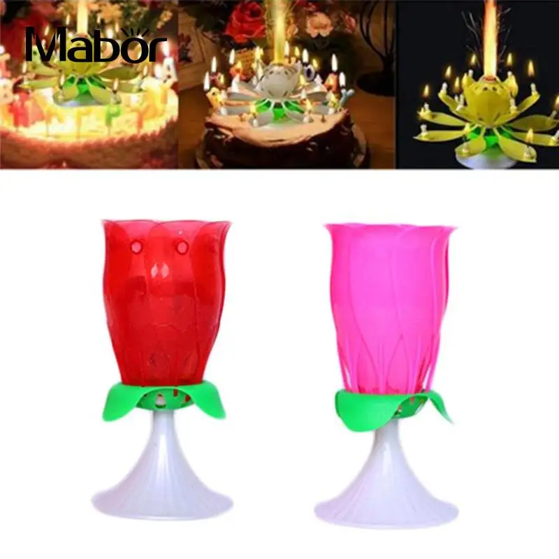 Красивый день рождения свечи Лампа музыкальная Роза вращающийся двойной слой украшения Свеча для праздника лампа Новинка свет
