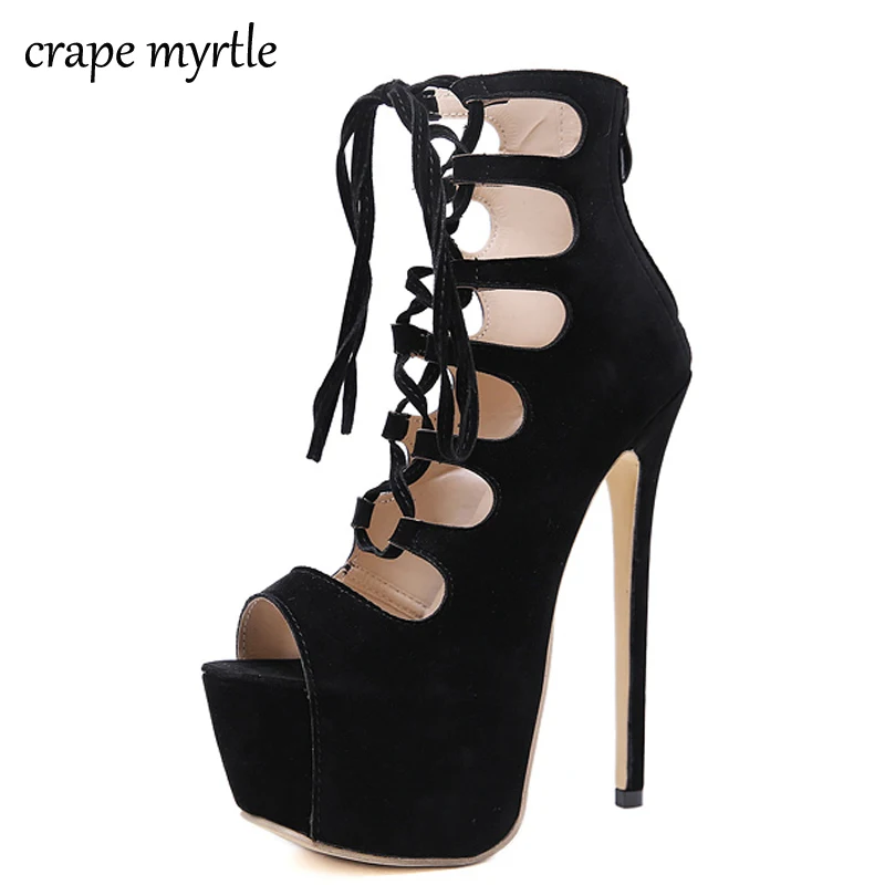 

2019 summer shoes Gladiator Boots Sandals Peep Toe Platform High Heels Lace-Up Fashion Club Women Shoes Zipper Size 35-40 YMA557