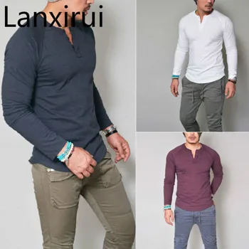 

Fashion Men Solid Shirts Slim O Neck Long Sleeve Casual Fit Tops Blouse Spring Summer New