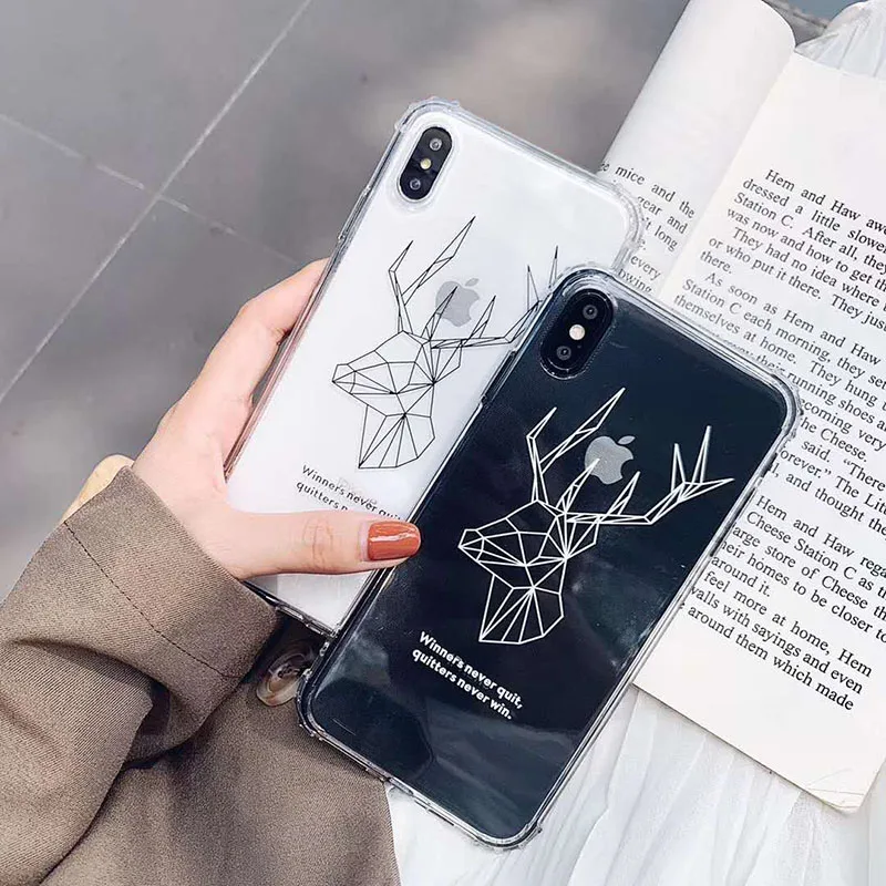 

Latest Lovely Grace Art Line Elk Soft Silicone Lucency Case For Iphone 6 6sPlus 7 7Plus 8 8Plus X XR XS XS MAX Cover Phone Case