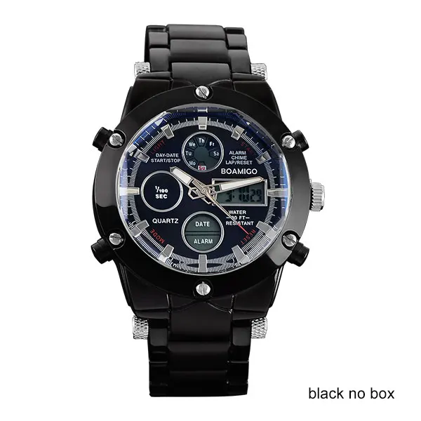 Мужские спортивные часы BOAMIGO, мужские стальные часы, черный браслет, светодиодный, цифровые наручные часы, аналоговые кварцевые часы, подарок, часы, Reloj Hombre - Цвет: black no box