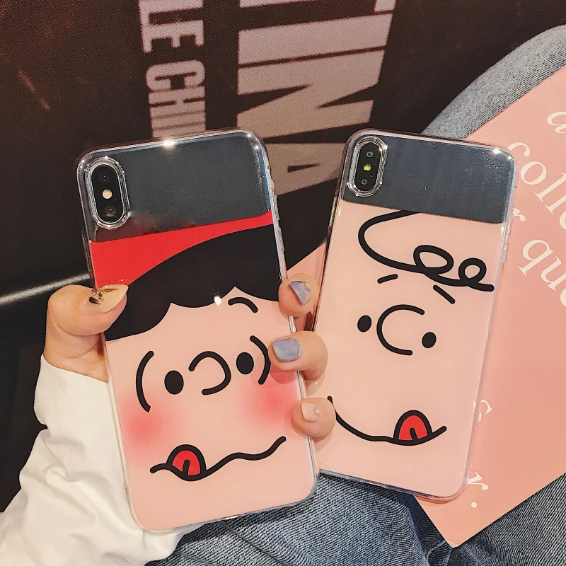 

For Iphone 6 7 8 S Plus X XR XS XSMAX Lovely Charlie Lucy Cartoon Mobile Phone Case With Makeup Mirror TPU Silicone Protector