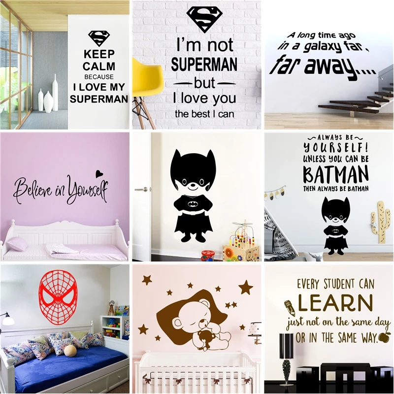 Us 4 65 5 Off Cartoon Batman Wall Stickers Pvc Mural Art Poster For Kids Baby Room Bedroom Decor Dekoration Decoration Accessories Wall Decals In