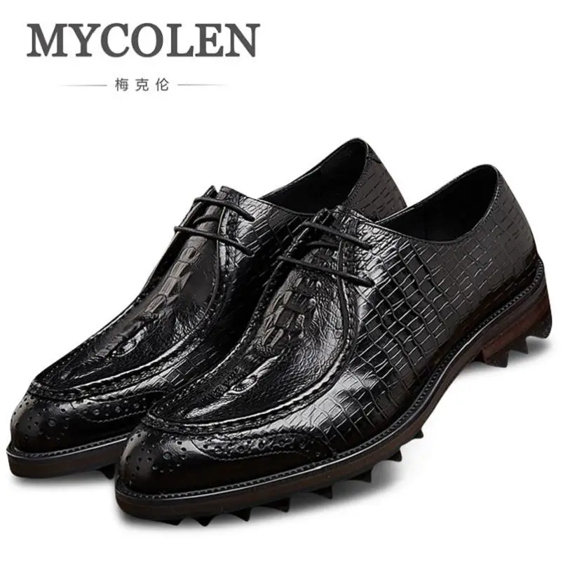 

MYCOLEN Genuine Leather Shoes Men Crocodile Pattern Dress Shoes Men Casual Comfortable Men Lace-Up Oxford Formal Shoes