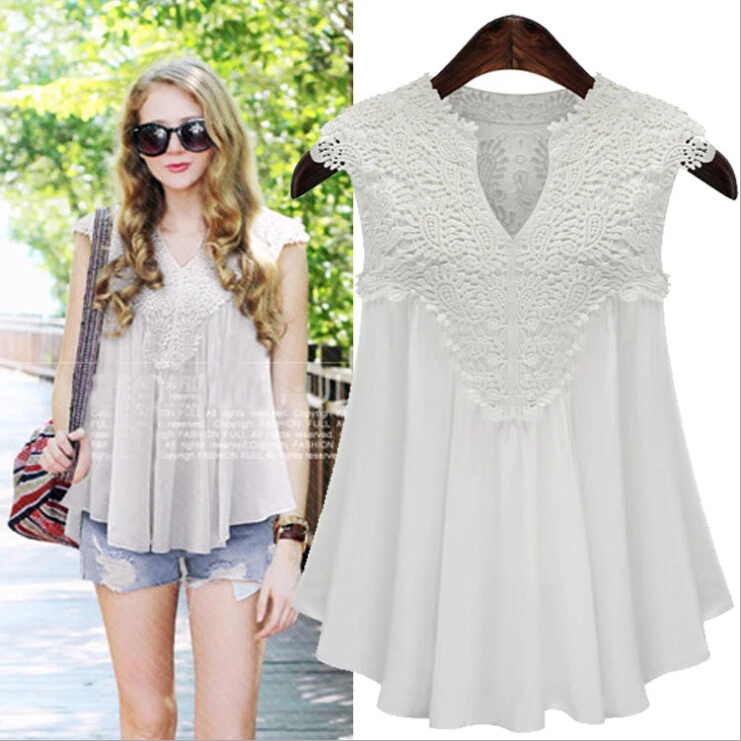

2018 New Summer Women Tops Casual Sleeveless V-Neck Fashion Women Blouse Chiffon Blouses plus size blusa feminina M-5XL