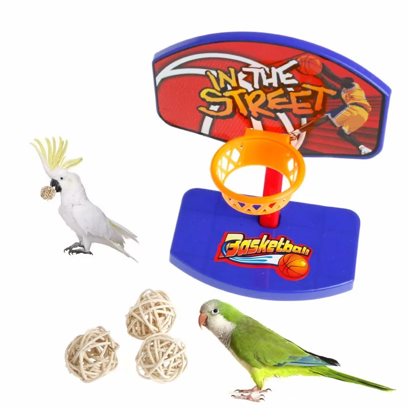 

Pet Bird Chew Toys Parrot Parakeet Basketball Hoop PropTrick Prop+ 3pcs Balls Household