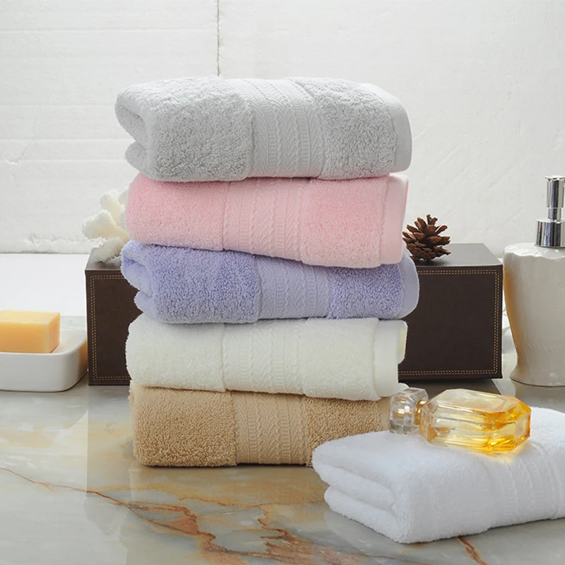 

Pink 100% Cotton Thick Bath Beach Towel for Adults Kids 35x75cm Yarn Dyed Soft Solid Color Absorbent Home Hotel High Towels