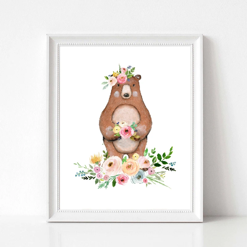 Bear canvas print nursery wall art decor