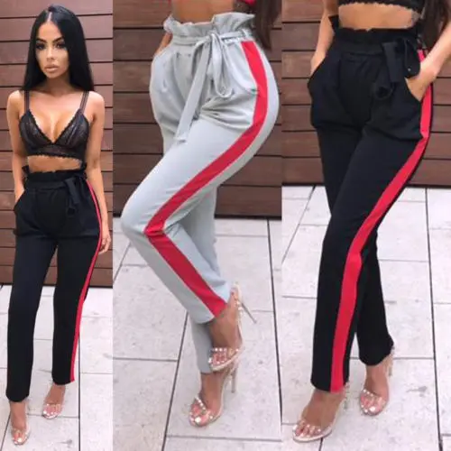 

UK STOCK Womens Pants High Waist Tie Paperbag Cigaratte Ladies Trousers Pants