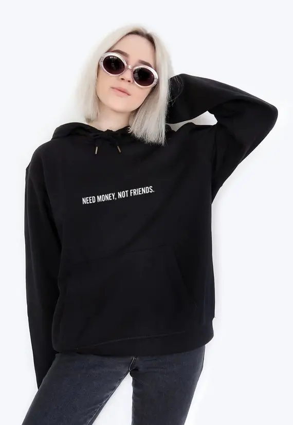 Пастельная толстовка с капюшоном Sugarbaby Need Money Not Friends Tumblr в стиле гранж бледного