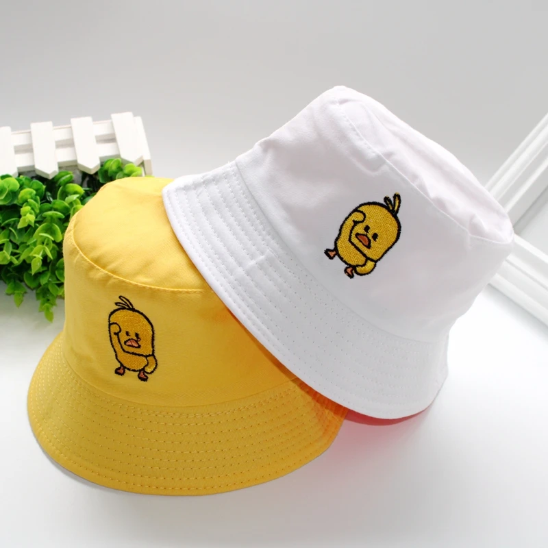 Новая хлопковая Повседневная Милая двухсторонняя шляпа в стиле Харадзюку с изображением маленькой желтой утки для рыбалки в стиле хип-хоп, летняя Панама, детская шляпа