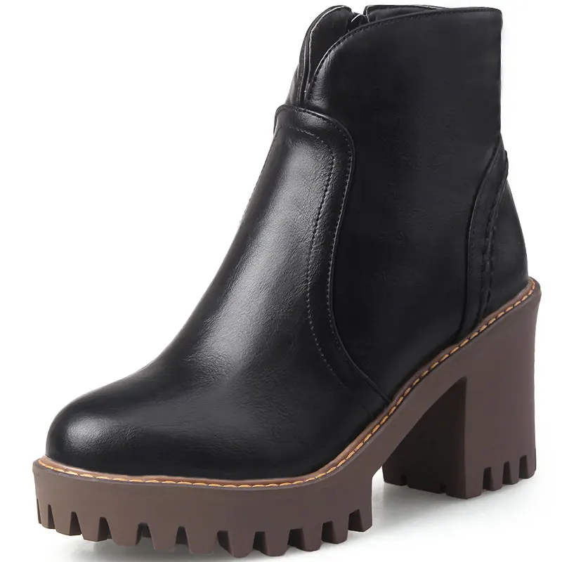 

2016 new arrival solid simple European ankle boots for women zip squrae heel round toe platform vogue retro shoes women dxj531