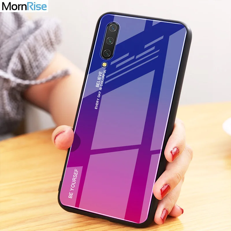 For Xiaomi MI 9 lite Tempered Glass Case Gradient Soft TPU Mold Flash Glitter Back Cover MI9 light Mobile Phone Cases | Мобильные