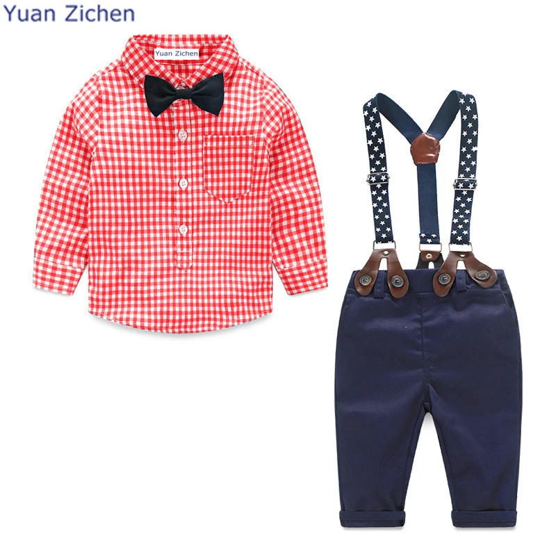 Kid Gentleman Set Baby Boy Clothes New Summer Long Sleeve Baby Boy Clothes Sets Cotton Newborn Suit Plaid Shirt +Pants