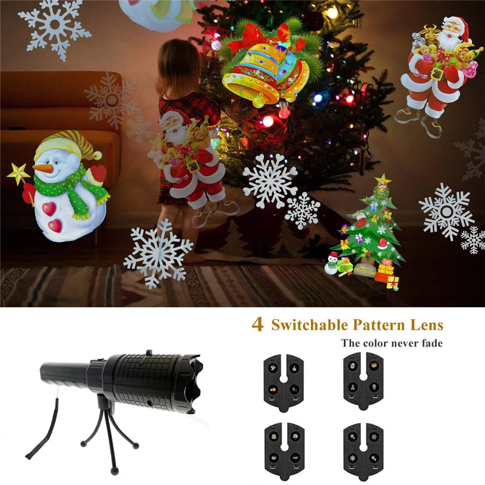 

Led projector light Christmas Flashlight 4 pcs Patterns Battery powered DC4.5V Outdoor fairy decoration for Garden,Party,Holiday