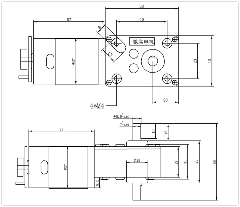 size of worm gear motor