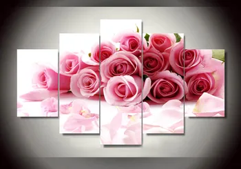 

Fashion Pink Rose Print Canvas Painting Flowers Wall Art Pictures Home Decor Living Room Unframed 5 Pieces