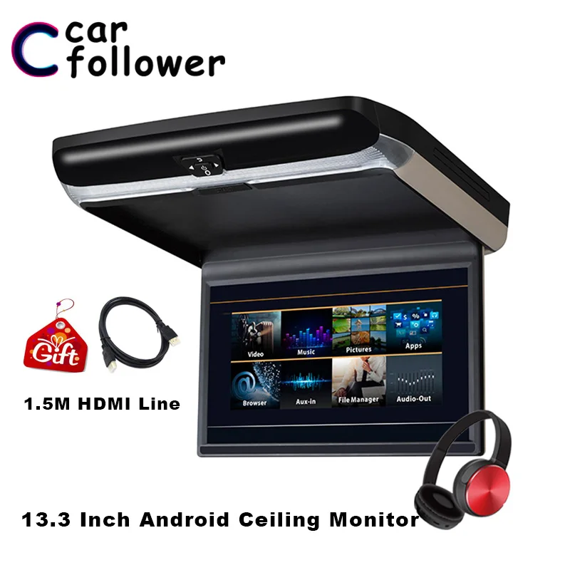 

13.3 Inch Android Ceiling MP5 Player Monitors 1080P HD Video Decoding IPS Screen WIFI/HDMI/USB/SD/FM/Bluetooth/Speaker TV In Car