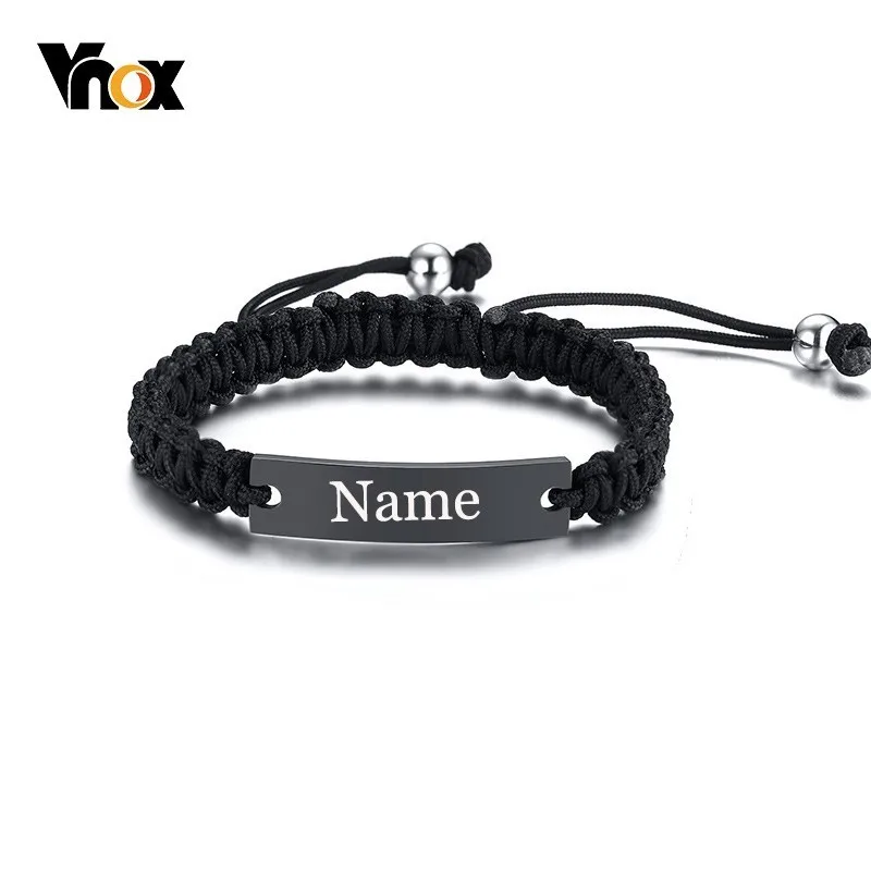 

Vnox Free Engrave Stainless Steel Plain ID Non Allergenic Bracelets for Men Women Handmade Braided Rope Wrist Bangle Adjustable