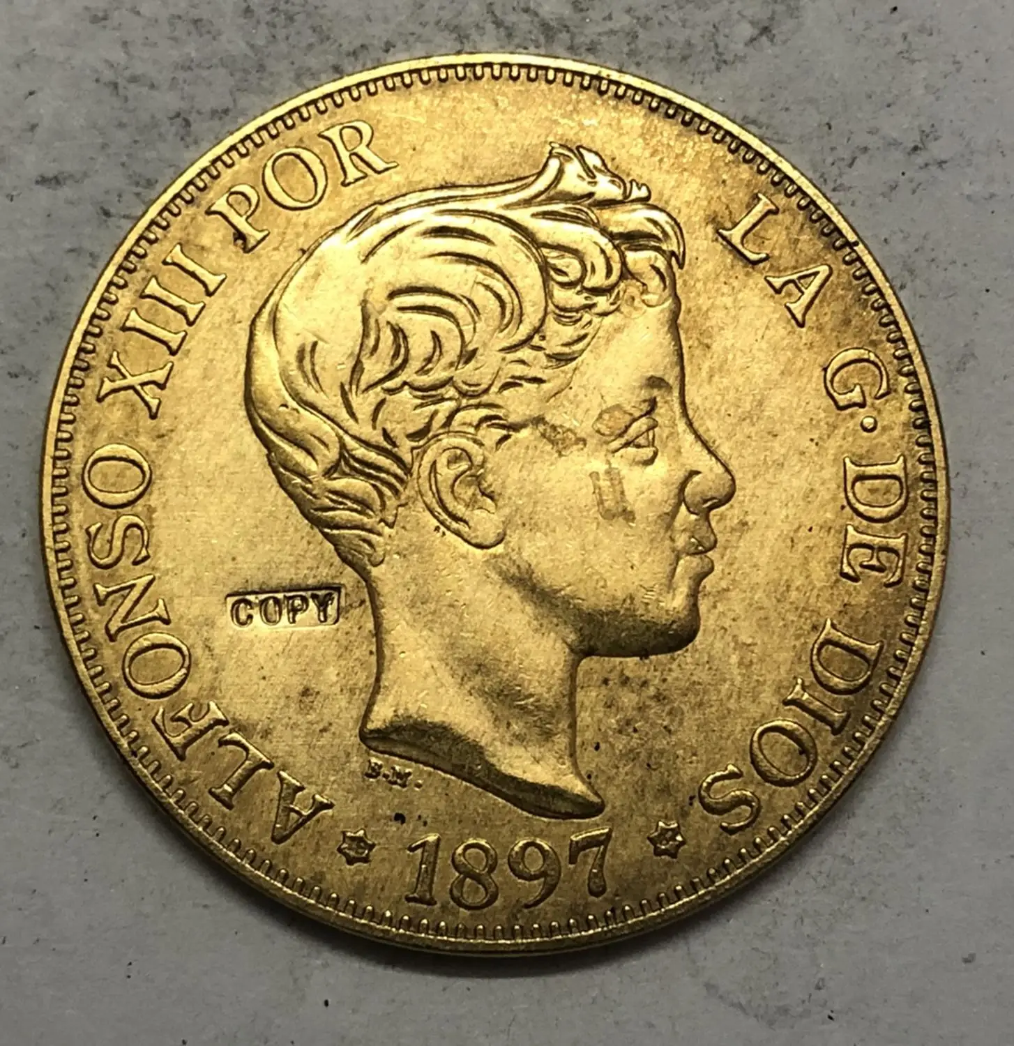 

1897 Spain 100 Pesetas-Alfonso XII 3rd Portrait Copy Coin