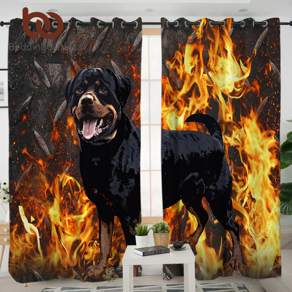 

BeddingOutlet Rottweiler Bedroom Curtain 3D Animal Printed Blackout Curtains for Living Room Fire Dog Drapes 1/2pcs rideaux