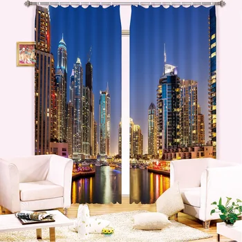 

Modern city lights night view 3D Painting Blackout Curtains Office Bedding Room Living Room Sunshade Window Custom-made Size
