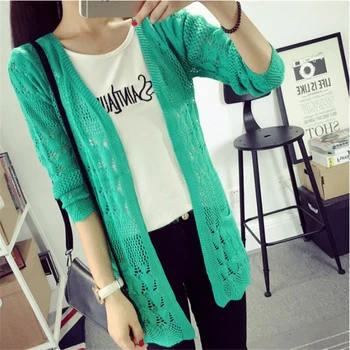 

Nice Fashion Pop Womens Casual Long Sleeve Long Cardigan Hollow Knit Knitwear Sweater Coat Outwear A881