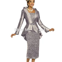 Gray Mother Of The Bride Dresses Sheath Lace With Jacket Knee Length Short Wedding Party Dress Mother Dress For Wedding