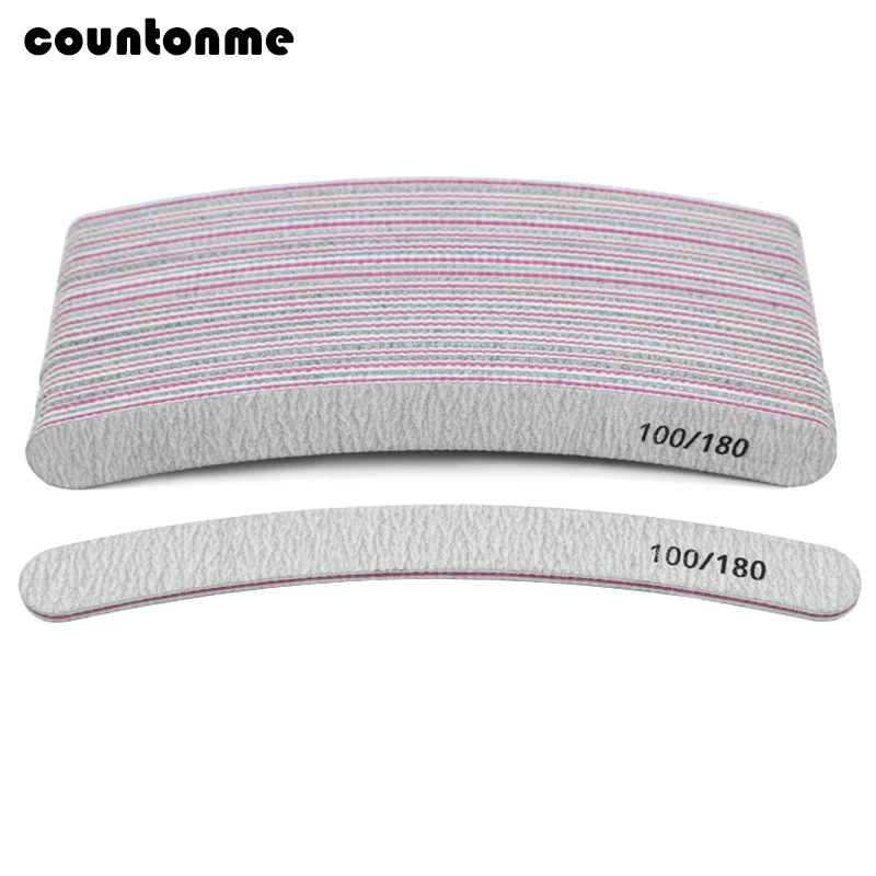 

25pcs Grey Nail File Buffer Polishing Block 100/180 Curve Banana Limas Para Manicura For Nail Sanding Buffs Salon Nail Art Tool