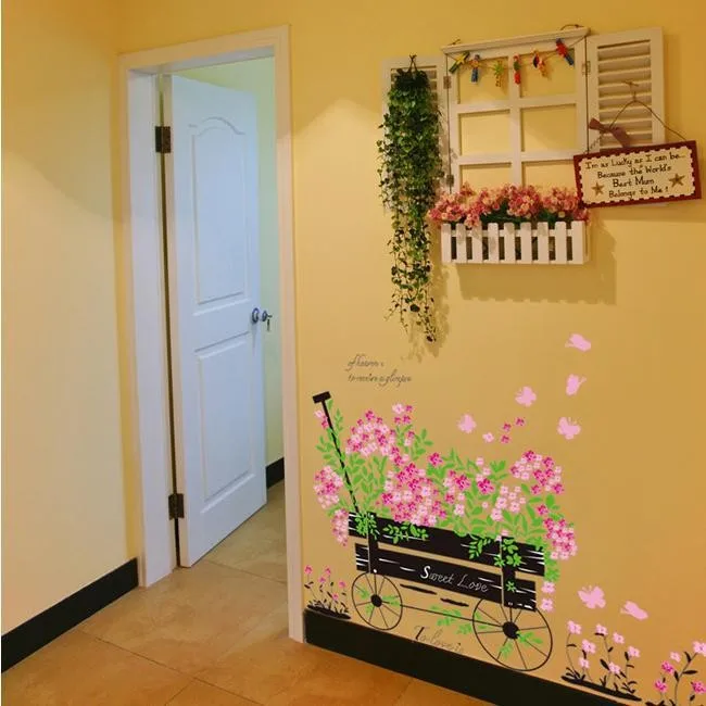 

Romantic Flower Butterfly Floats Skirting Line Wall Stickers Living Room Backdrop Home Decor Mural Decal Wallpaper