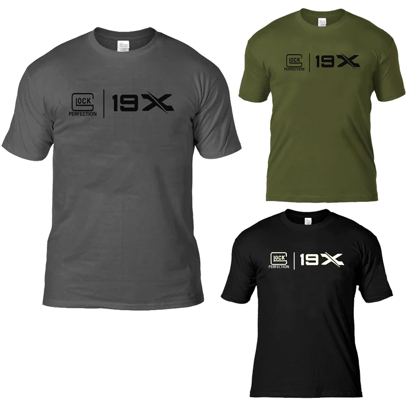 

2019 New 100% Cotton Men'S Glock 19X Print Short shirt Hiking & Camping Breathable T shirt S-2XL Size