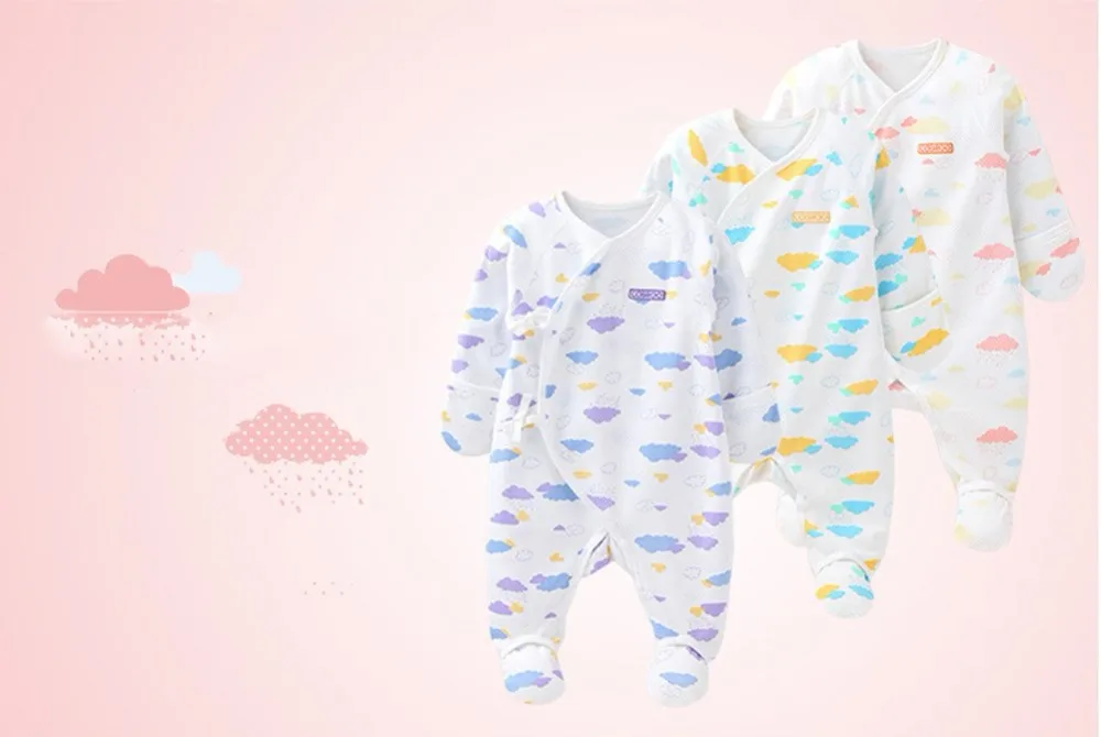 COBROO/комплект из 3 предметов для маленьких девочек, спальное место с рукавицами, хлопок, пижамный комплект с облаками для маленьких девочек от 0 до 3 месяцев