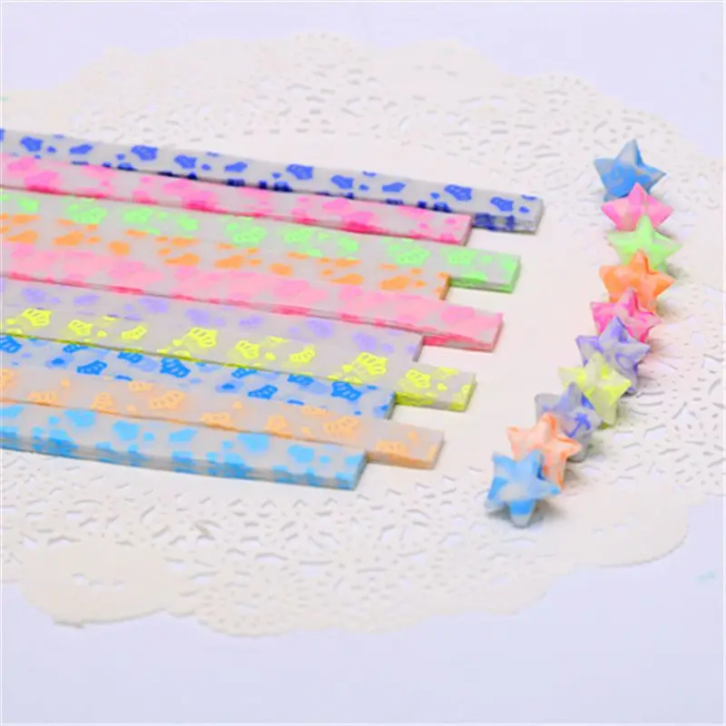 

Free Shipping(210 strips/package)10 Colors 14 Style Luminous Handcraft Origami Lucky Star Strips DIY Paper Decoration