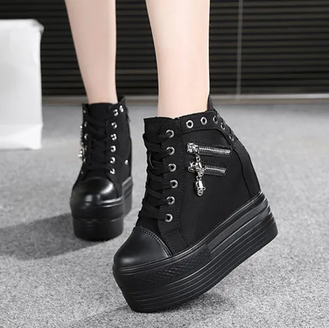 

Korean version of the new fashion 12CM increased women's shoes wild comfortable wedge with canvas women's casual shoes.