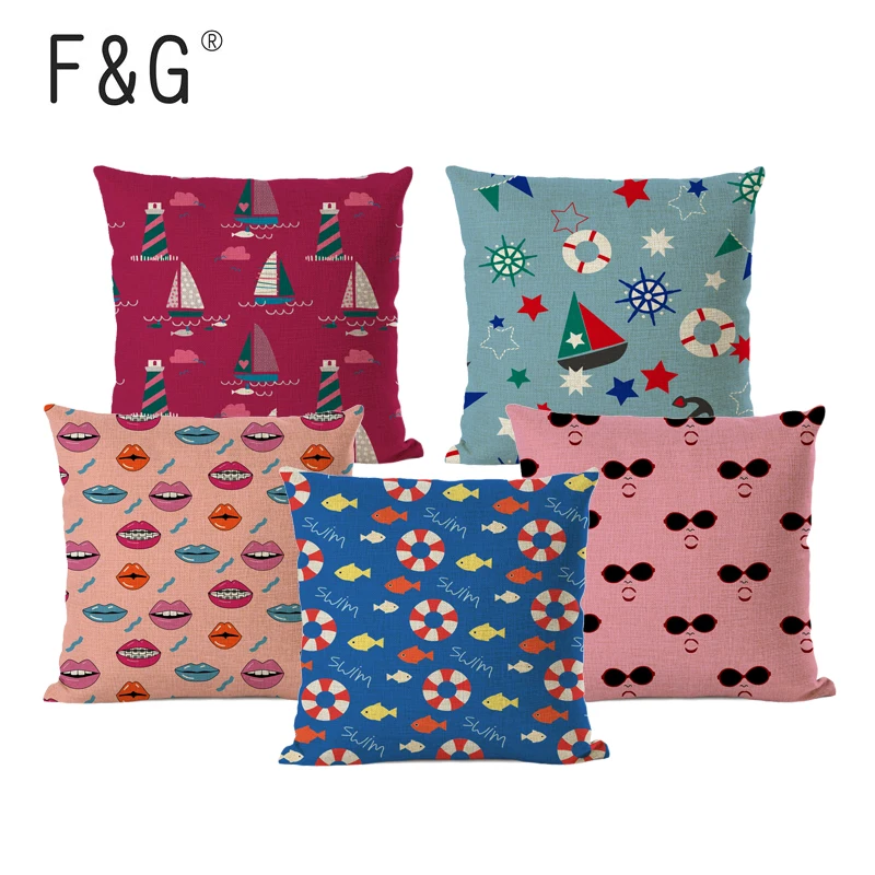 Funny Cartoon Cushion Cover Boat Basketball Football Printed Cotton Linen Office Waist Pillow Car Sofa Decoration Pillowcase | Дом и сад