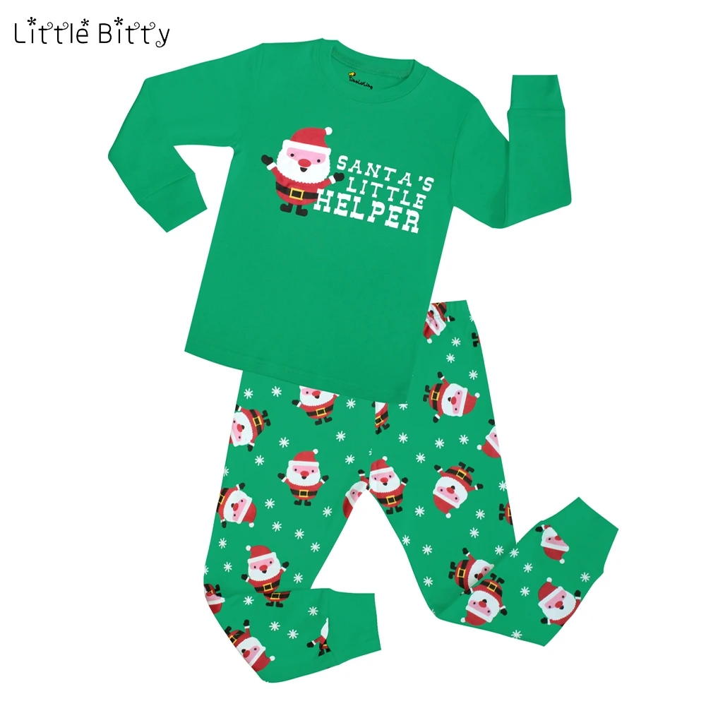 

New Boys Christmas Pajamas Santa's Little Helper Printing Pyjamas Children 2pc Long Sleeve Cotton Boys Christmas Pijamas