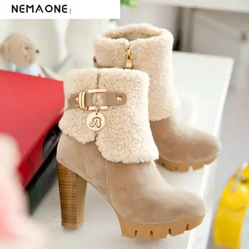 

2020 Women High Heel Ankle Boots Platform Heels for Women Fashion snow boots winter Shoes woman Plus Size 34-43 High Quality