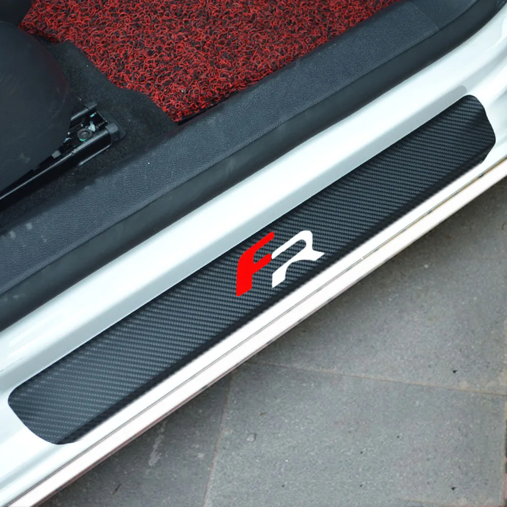4pcs Carbon Fiber Car Scuff Plate Door Sill Guard Car Sticker for Seat Leon 2 FR