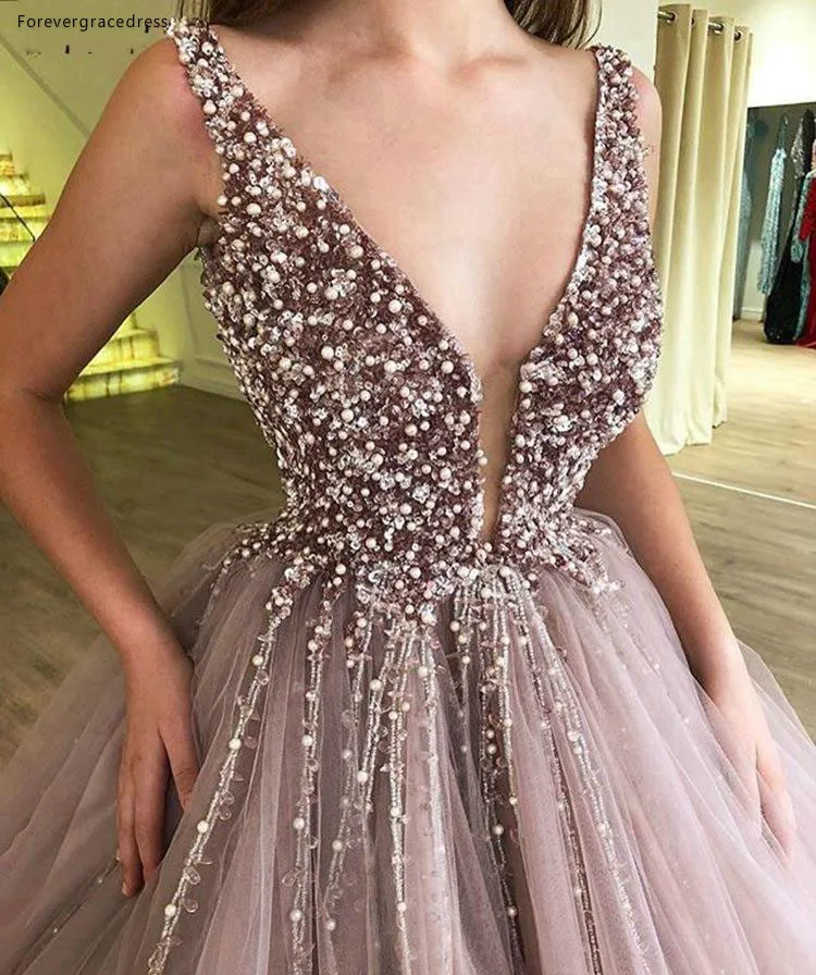 Pink Ball Gown Quinceanera Dresses Beaded Crystals Deep V Neck Puffy Sweet 15 Party Prom Gowns Vestidos de Evening Dress Formal  159 (1)