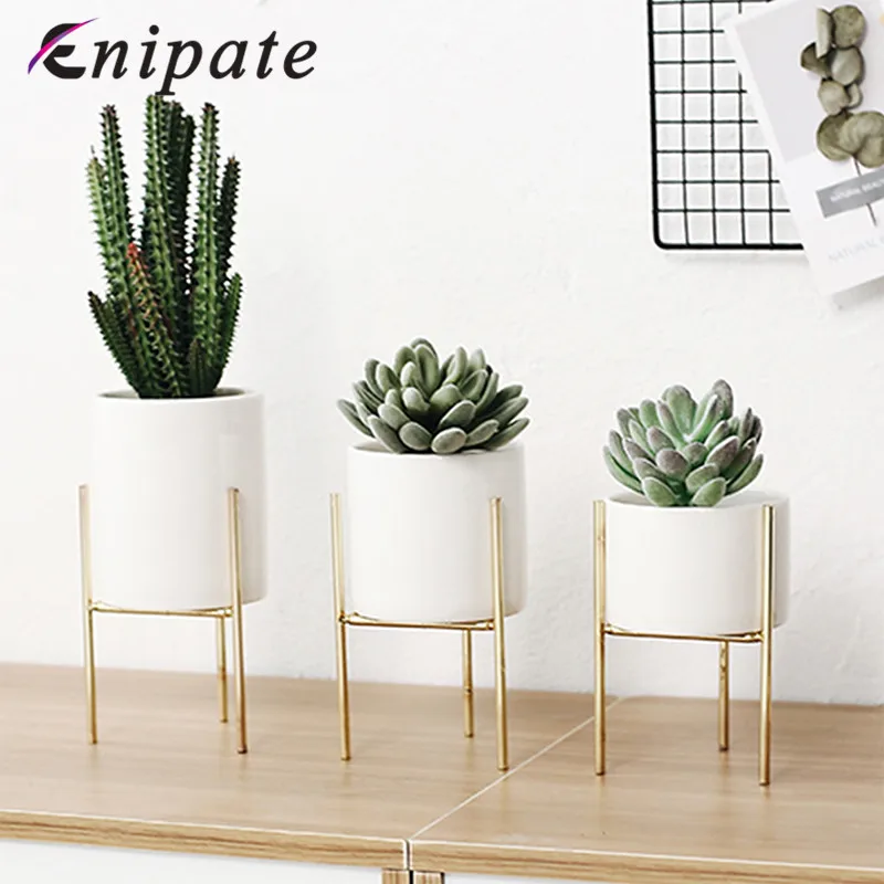 

Enipate Nordic Iron Ceramic Art Vases Simple Tabletop Vase Frame Ceramic Coffee Home Room Garden Flowerpot Decoration NO Plants