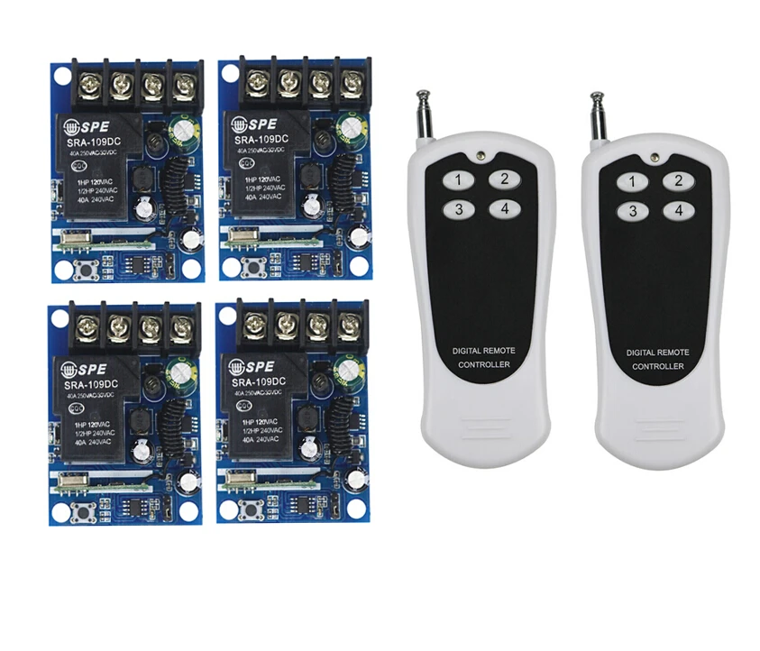 DC 12V 24V 36V 48V 1 CH RF беспроводной пульт дистанционного управления 4 * приемник и 2