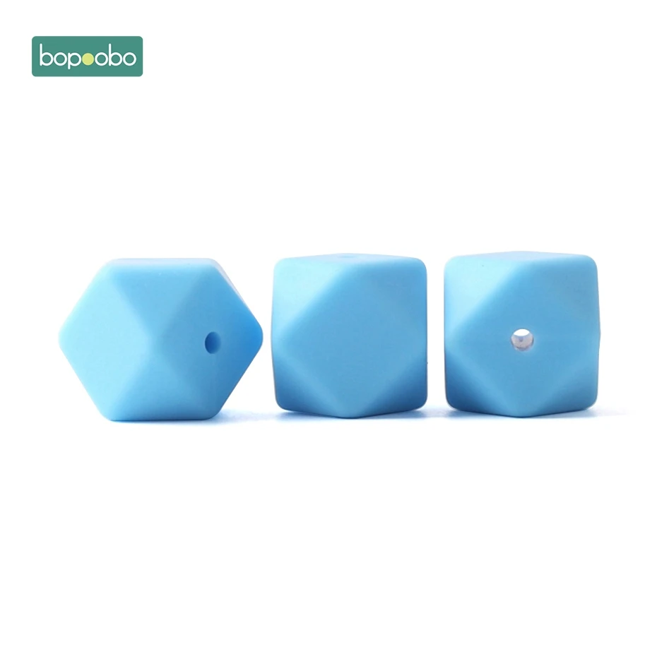 Bopoobo 50pc Silicone Hexagon Beads Baby Teething Beads Silicone Rodent Baby Nursing Accessories Silicone Teething Beads - Цвет: Sky Blue