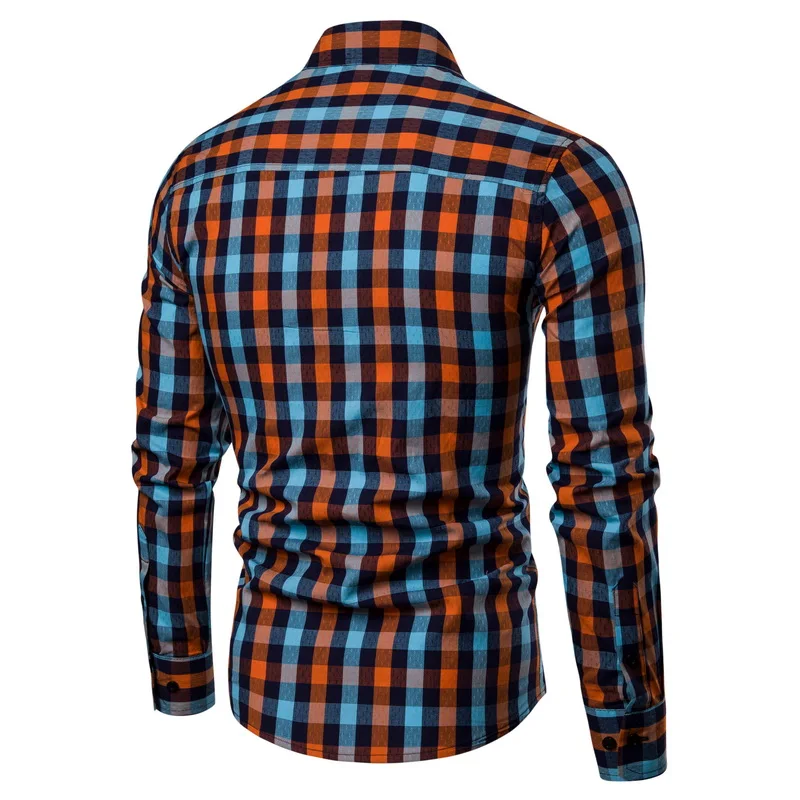 Drop Shipping Men Plaid Shirt Long Sleeve Cotton Shirts 2019 Fashion Casual Multi-color Checkered Man Clothes Chemise Homme