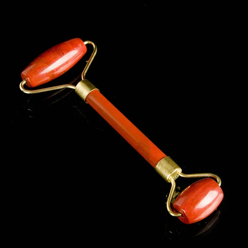 Натуральный драгоценный камень нефритовый ролик с двойной головкой кристалл для массажа лица ролик для похудения против морщин целлюлит для лица шеи глаз красота инструмент - Цвет: Red jasper